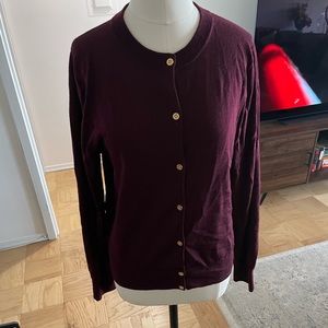 Preowned J.Crew Lightweight Wool Jackie Cardigan E1342 in Merlot